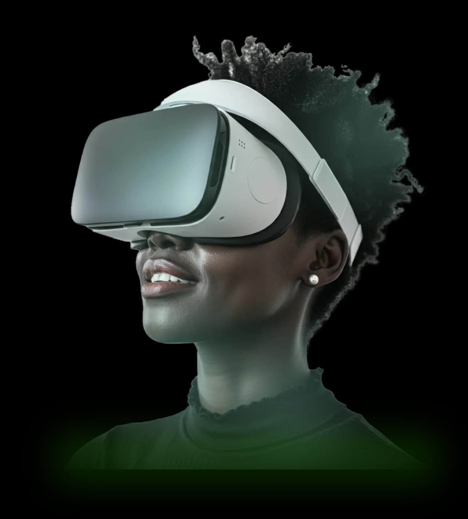 A woman wearing a virtual reality headset
